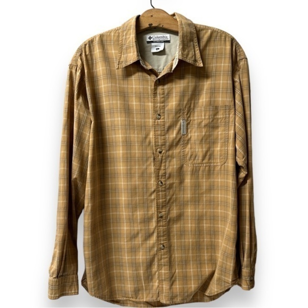 Columbia Men's  Brown/Yellow Plaid Long Sleeve Button Down Shirt Size L (1528)‎